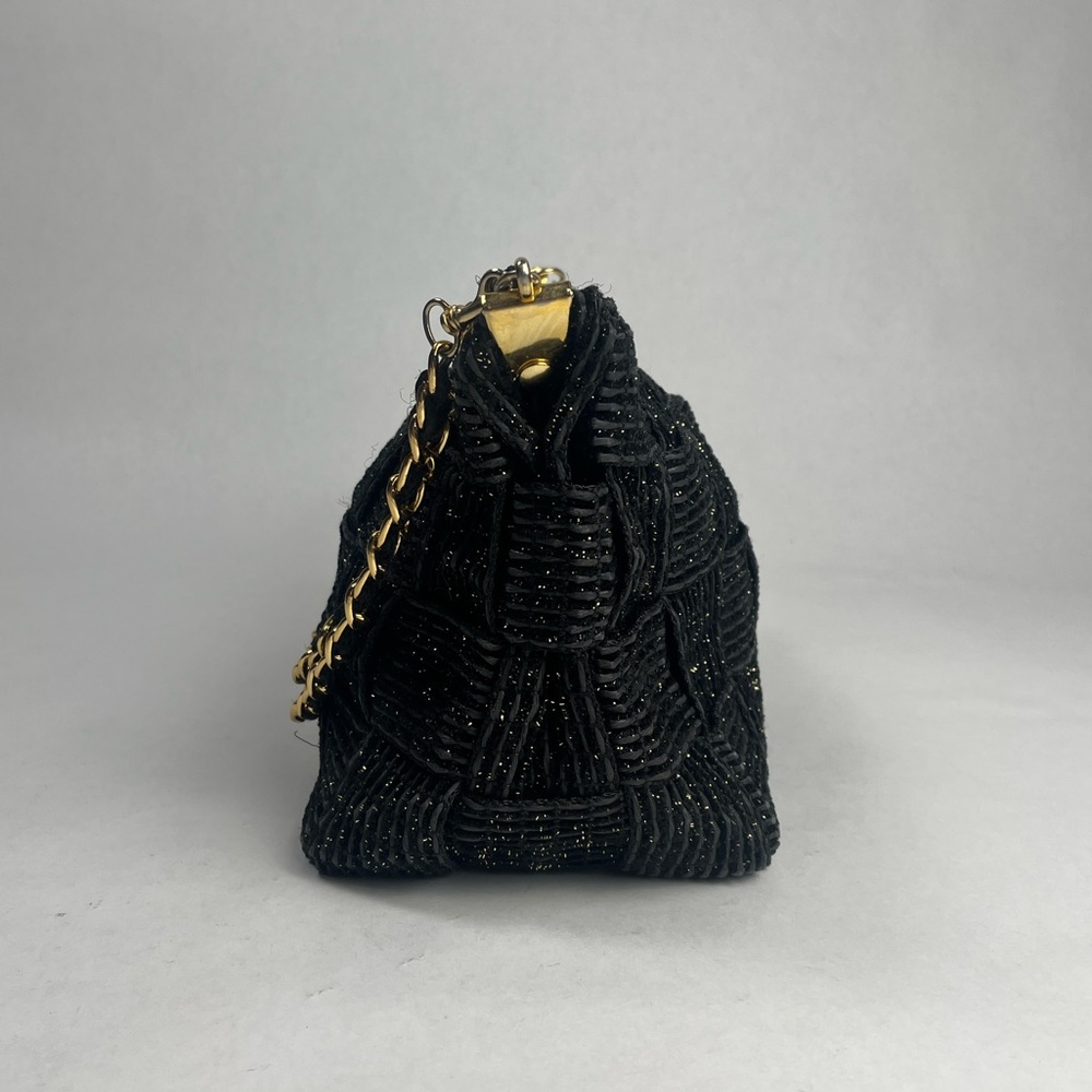 Linea Pollini Black Woven Bag with Gold Chain from Italy - Picture 5 of 9
